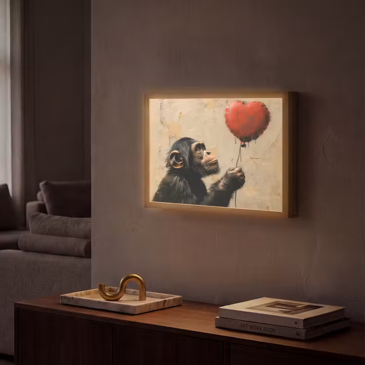 Street art - Chimpansee - Ballon - Graffiti - Banksy Style Light Box met batterij (Wandlamp) middel -sfeer1