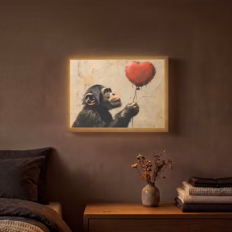 Street art - Chimpansee - Ballon - Graffiti - Banksy Style Light Box met batterij (Wandlamp) middel -sfeer4