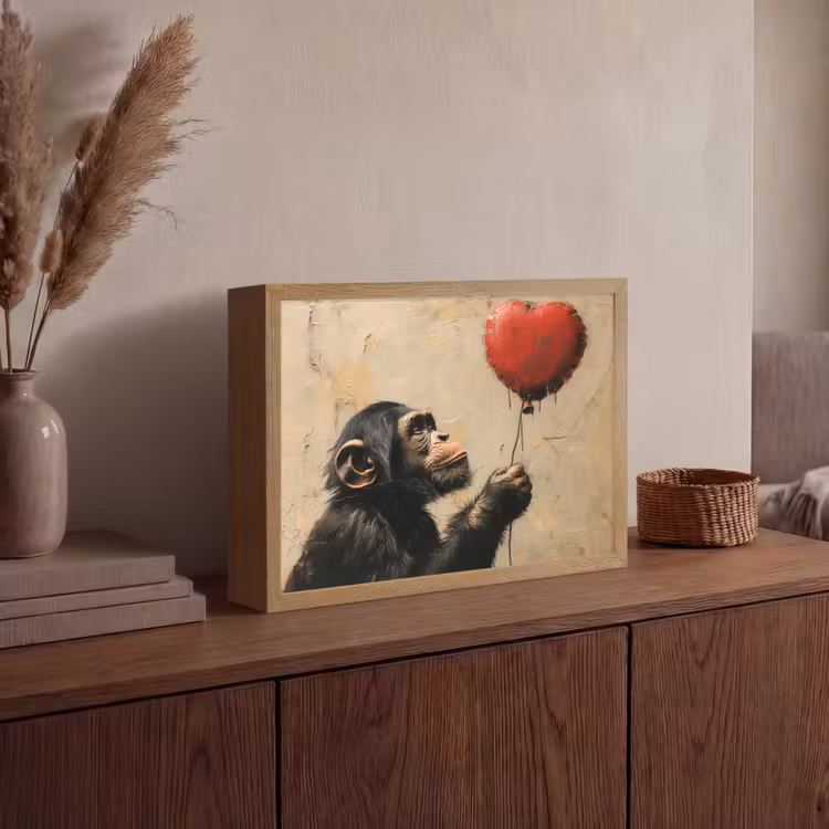 Street art - Chimpansee - Ballon - Graffiti - Banksy Style Light Box met batterij (Wandlamp) middel -sfeer2