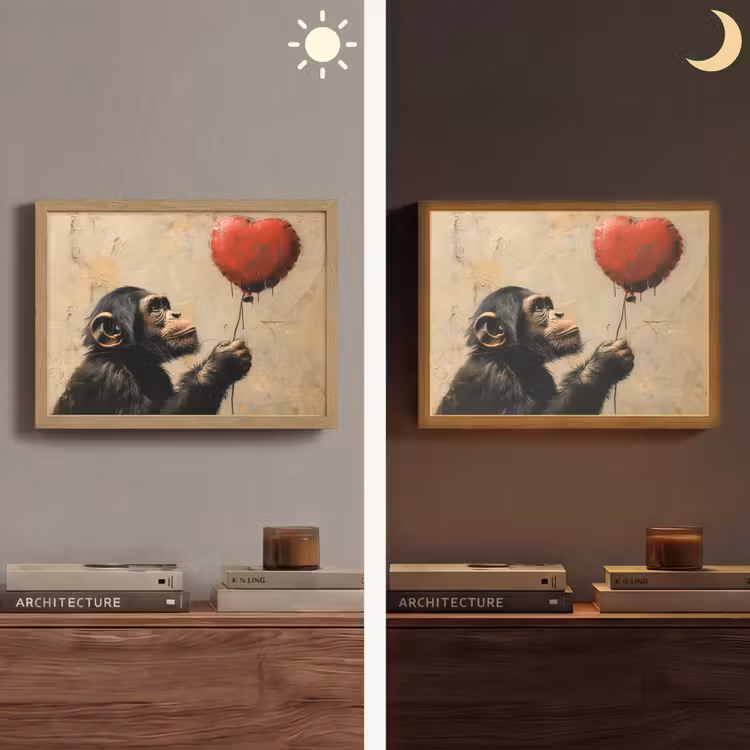 Street art - Chimpansee - Ballon - Graffiti - Banksy Style Light Box met batterij (Wandlamp) middel -sfeer3