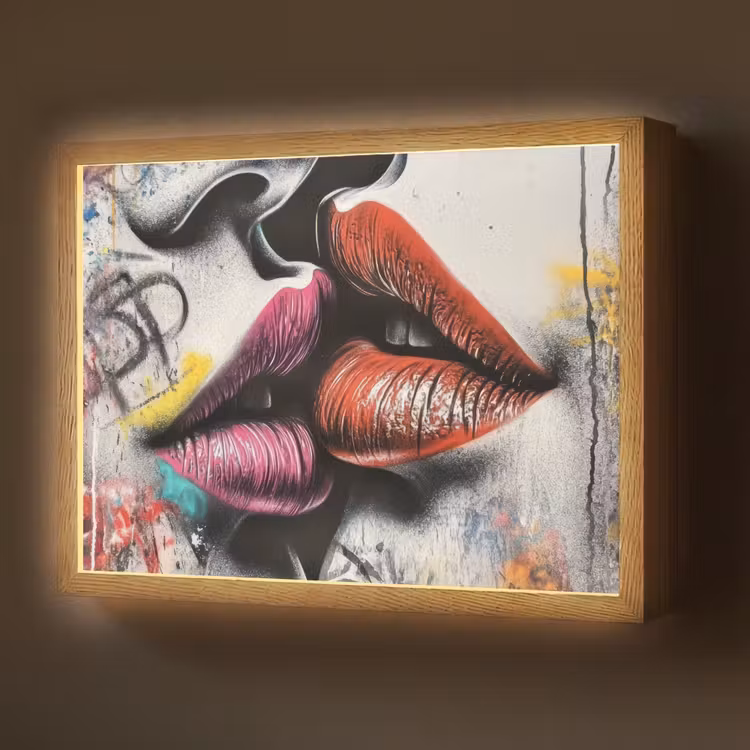 Street art - Lippen - Kus - Graffiti Light Box met batterij (Wandlamp) middel -z3d_website