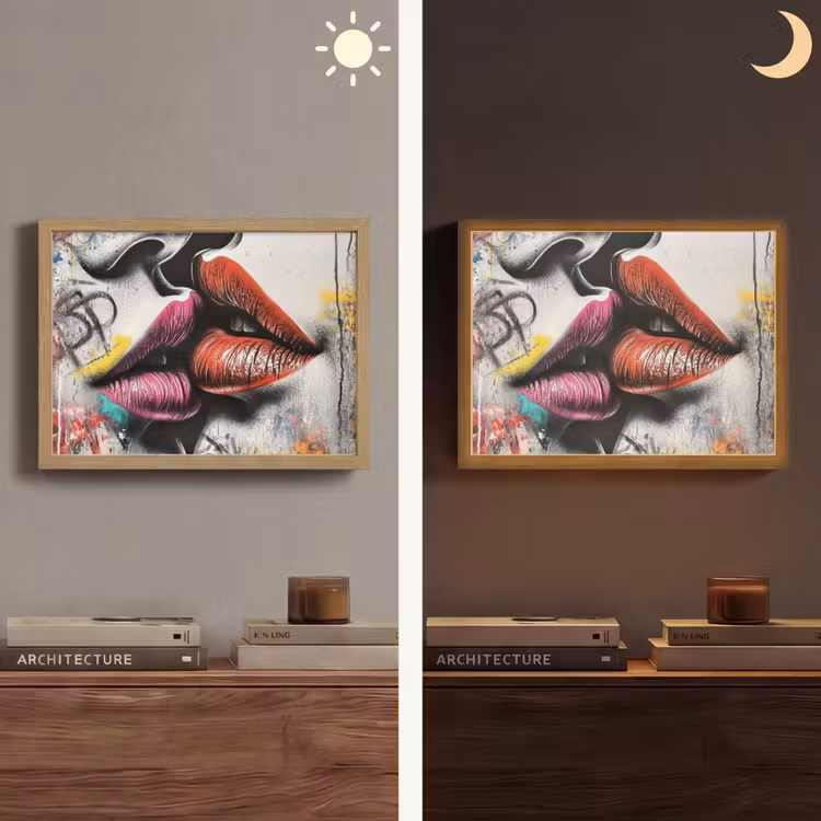 Street art - Lippen - Kus - Graffiti Light Box met batterij (Wandlamp) middel -sfeer3
