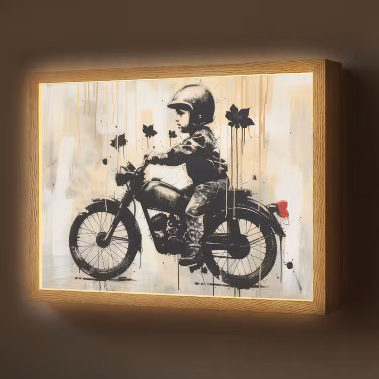 Street art - Motor - Jongen - Graffiti - Banksy Style Light Box met batterij (Wandlamp) middel -z3d_website