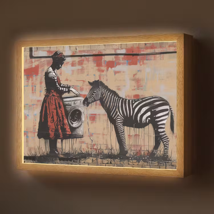 Street art - Zebra - Vrouw - Dieren - Graffiti - Banksy Style Light Box met batterij (Wandlamp) middel -z3d_website