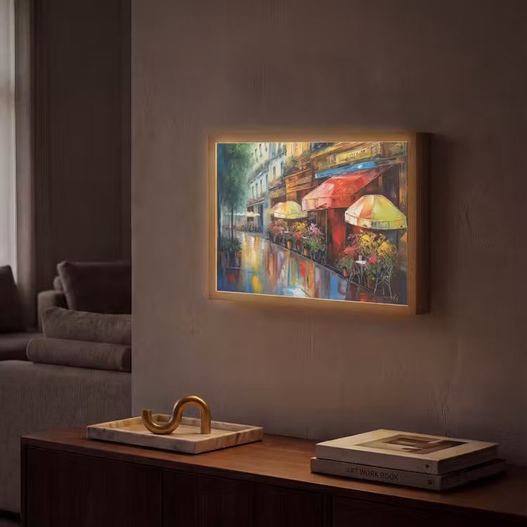 Straat - Olieverf - Kleurrijk - Stad Light Box met batterij (Wandlamp) middel -sfeer1