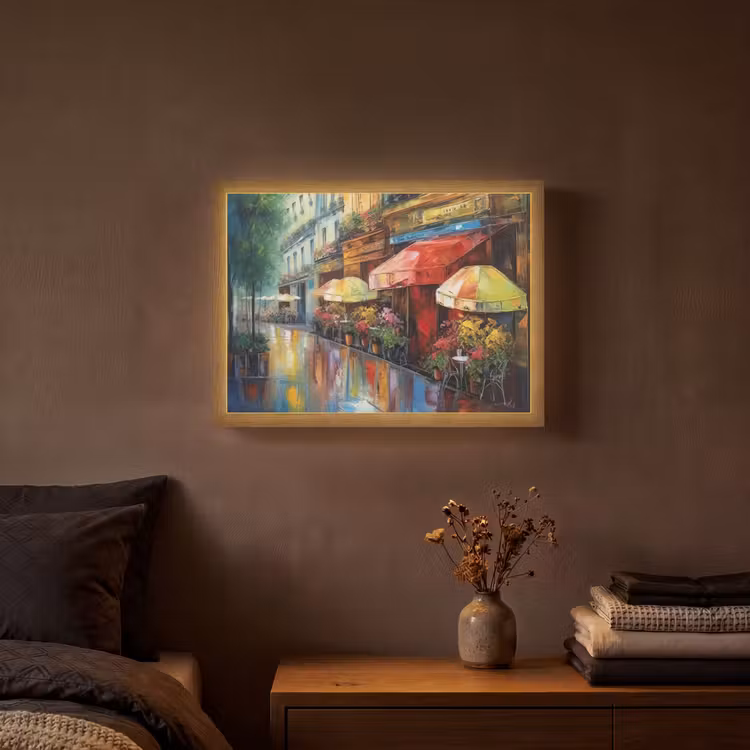 Straat - Olieverf - Kleurrijk - Stad Light Box met batterij (Wandlamp) middel -sfeer4