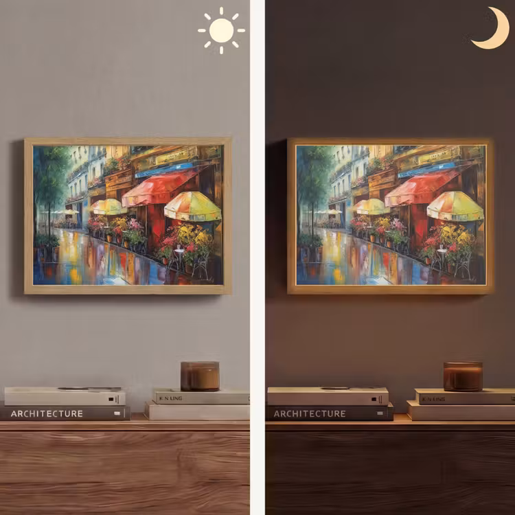 Straat - Olieverf - Kleurrijk - Stad Light Box met batterij (Wandlamp) middel -sfeer3