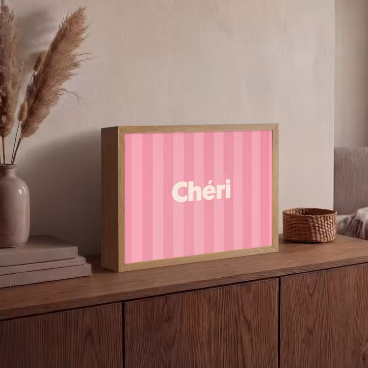 Gestreept - Roze - Chéri Light Box met batterij (Wandlamp) middel -sfeer2