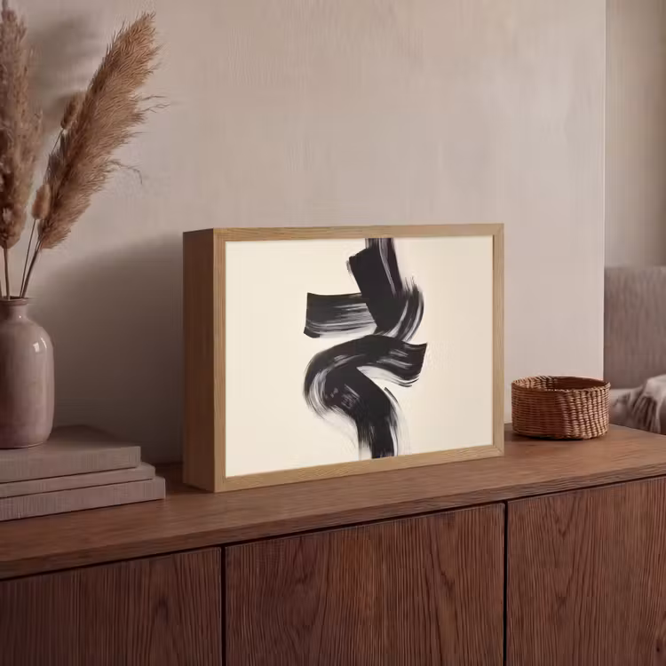 Strepen - Zwart - Abstract Light Box met batterij (Wandlamp) middel -sfeer2
