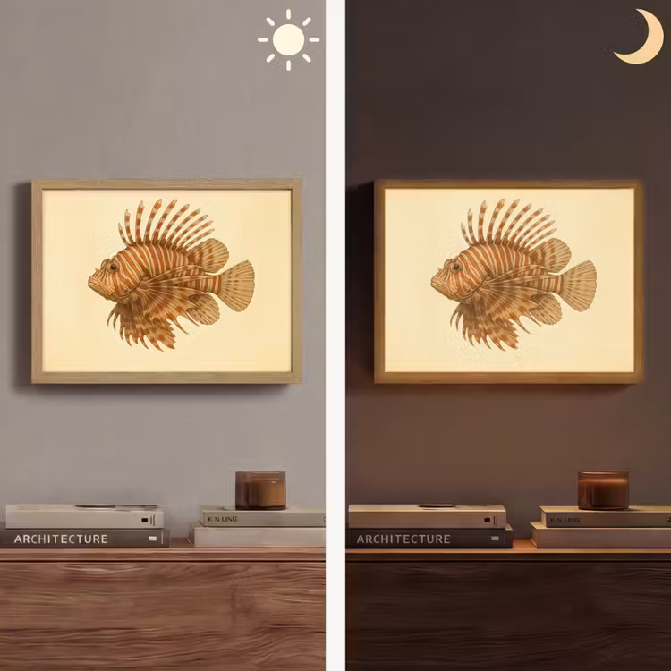 Strepen - Vis - Rond - Stekels Light Box met batterij (Wandlamp) middel -sfeer3