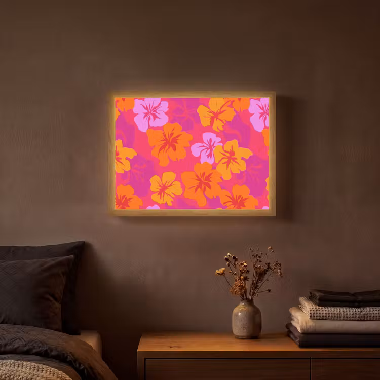 Zomers - Hibiscus - Kleurrijk Light Box met batterij (Wandlamp) middel 907 -sfeer4