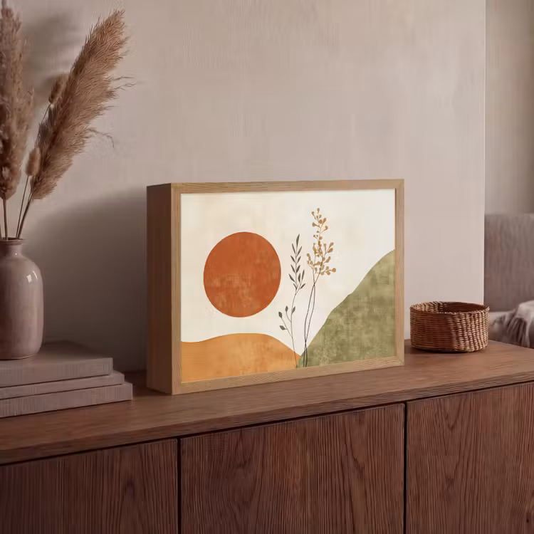 Zon - Abstract - Takken - Oranje Light Box met batterij (Wandlamp) middel -sfeer2