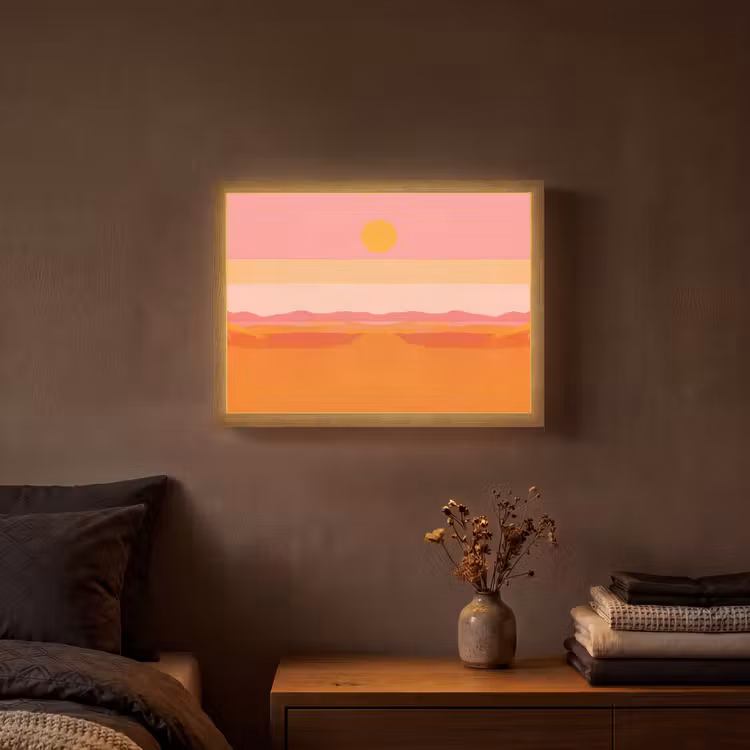 Zon - Abstract - Landschap - Oranje Light Box met batterij (Wandlamp) middel -sfeer4