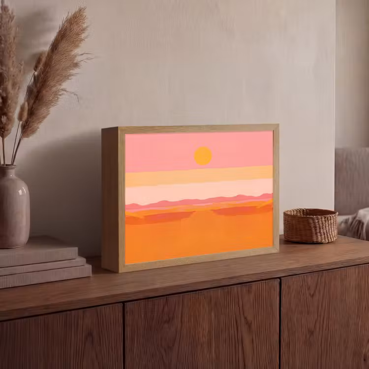 Zon - Abstract - Landschap - Oranje Light Box met batterij (Wandlamp) middel -sfeer2