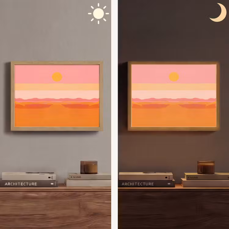 Zon - Abstract - Landschap - Oranje Light Box met batterij (Wandlamp) middel -sfeer3