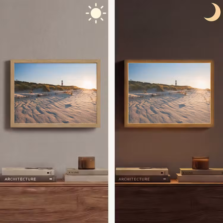 Zon - Duinen - Strand - Vuurtoren Light Box met batterij (Wandlamp) middel -sfeer3