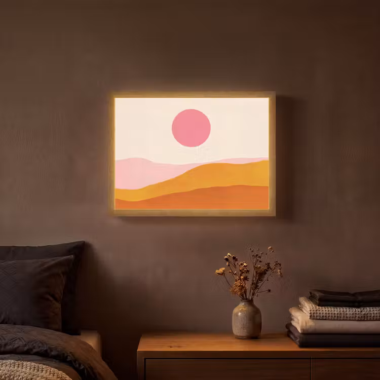 Zon - Heuvels - Abstract - Roze Light Box met batterij (Wandlamp) middel -sfeer4