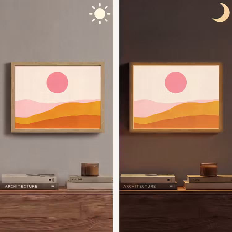 Zon - Heuvels - Abstract - Roze Light Box met batterij (Wandlamp) middel -sfeer3