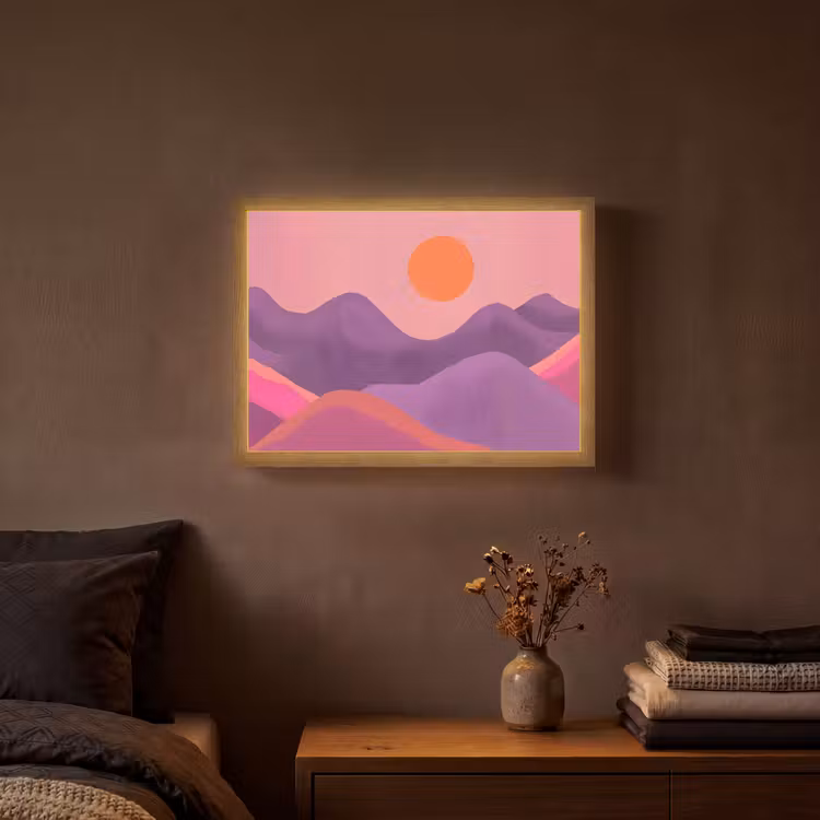 Zon - Heuvels - Paars - Abstract Light Box met batterij (Wandlamp) middel -sfeer4