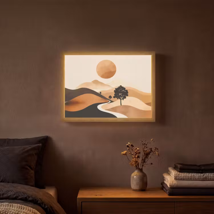 Zon - Heuvels - Boom - Abstract Light Box met batterij (Wandlamp) middel -sfeer4