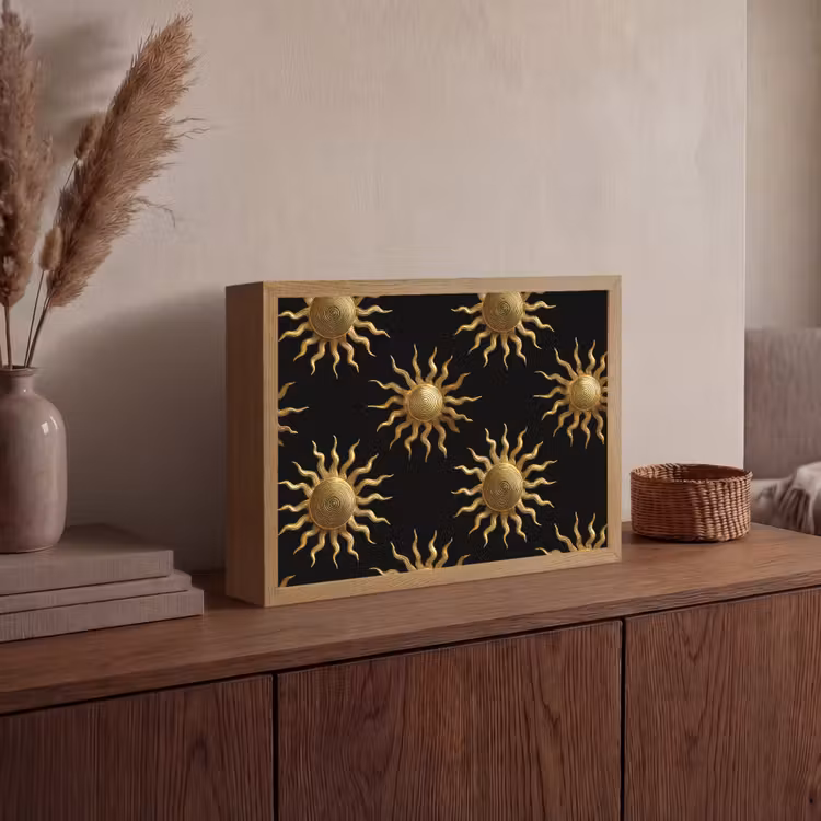 Zon - Patroon - Luxe - Goud - Zwart Light Box met batterij (Wandlamp) middel 907 -sfeer2