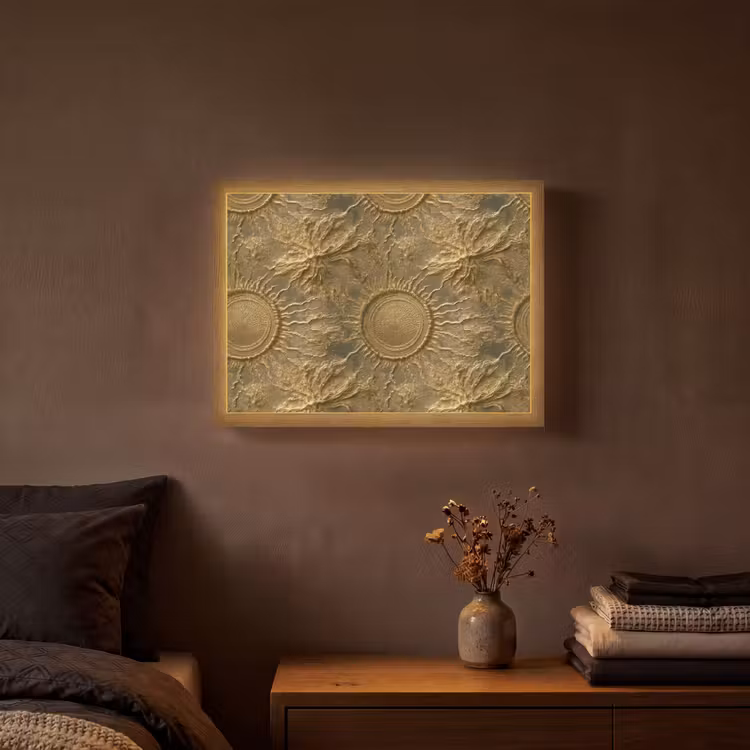 Zon - Reliëf - Antiek - Goud Light Box met batterij (Wandlamp) middel 907 -sfeer4