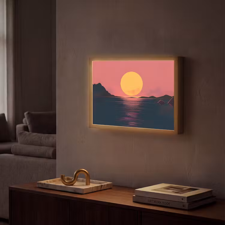 Zon - Geel - Bergen - Water Light Box met batterij (Wandlamp) middel -sfeer1