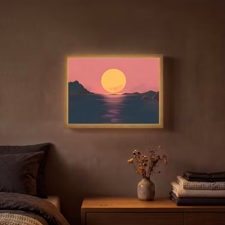 Zon - Geel - Bergen - Water Light Box met batterij (Wandlamp) middel -sfeer4