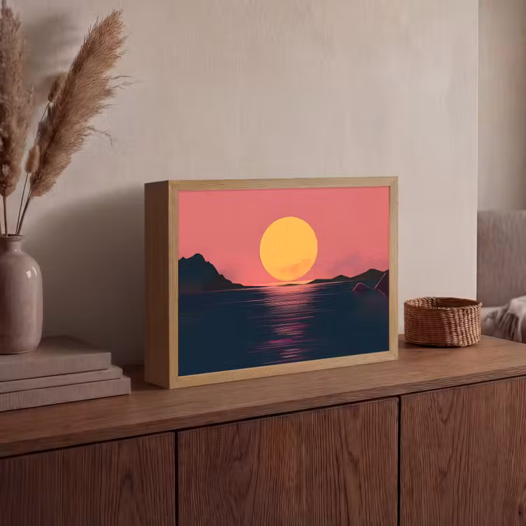 Zon - Geel - Bergen - Water Light Box met batterij (Wandlamp) middel -sfeer2
