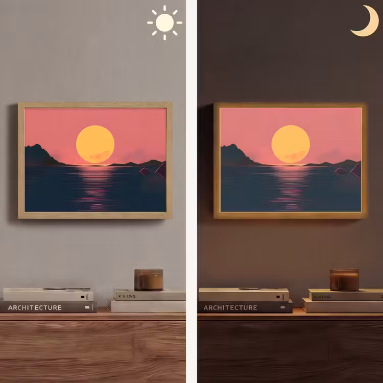 Zon - Geel - Bergen - Water Light Box met batterij (Wandlamp) middel -sfeer3