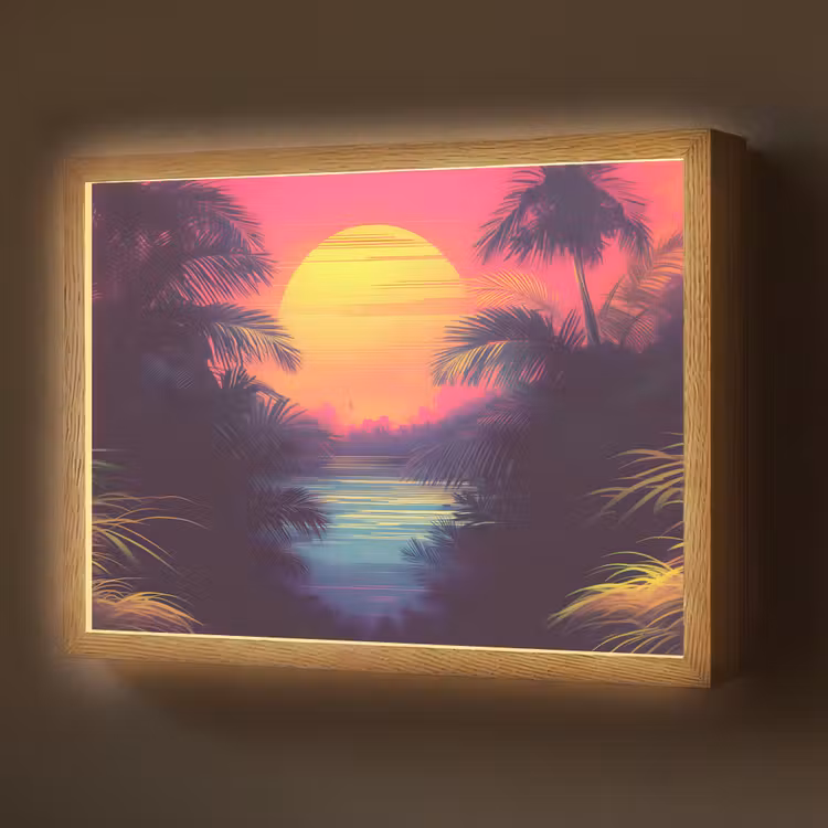 Zon - Geel - Palmbomen - Tropisch Light Box met batterij (Wandlamp) middel -z3d_website