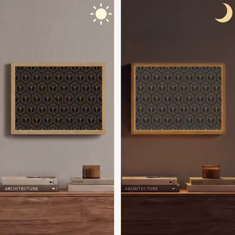 Zonnestraal - Zwart - Goud - Stippen Light Box met batterij (Wandlamp) middel 907 -sfeer3