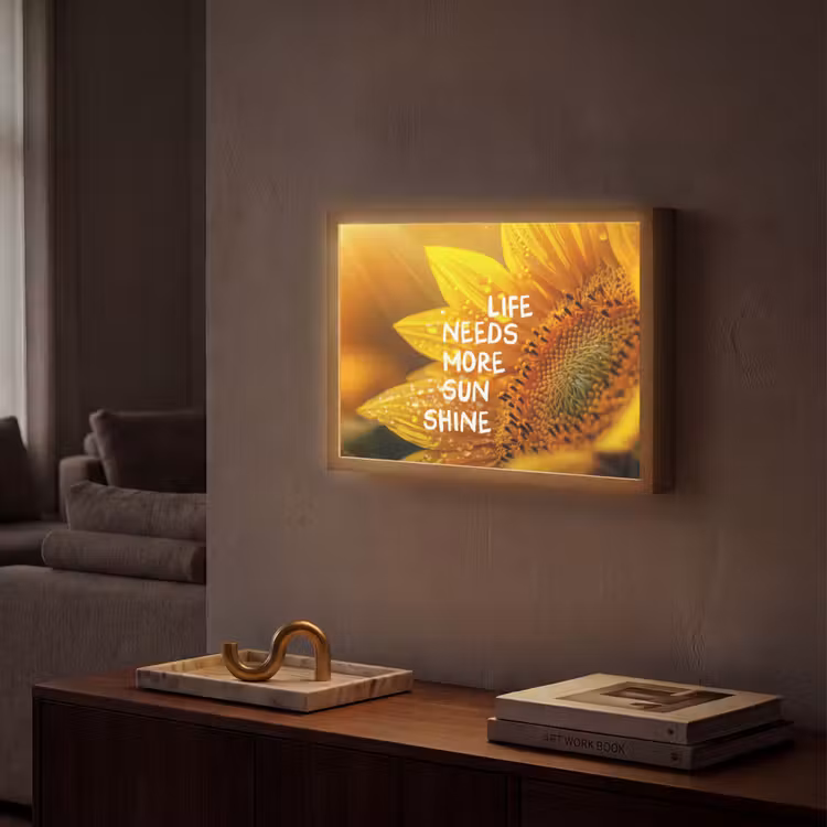 Zonnebloem - Close up - Geel - Quote Light Box met batterij (Wandlamp) middel -sfeer1