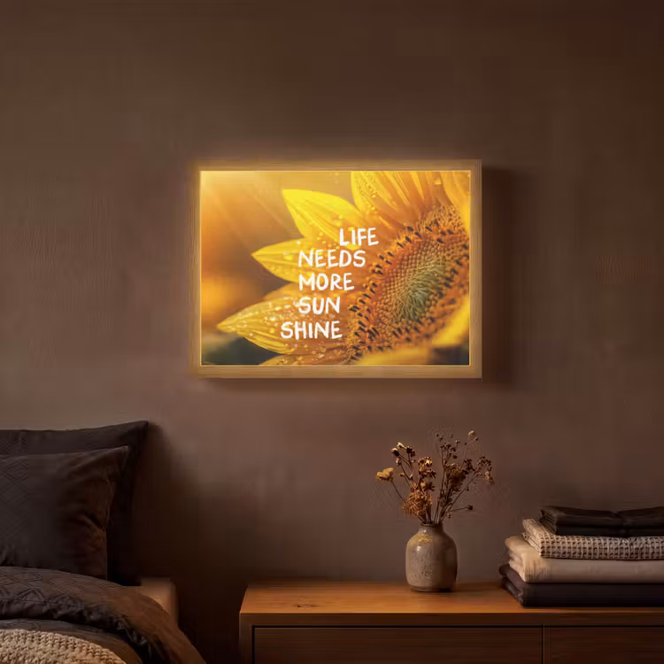 Zonnebloem - Close up - Geel - Quote Light Box met batterij (Wandlamp) middel -sfeer4