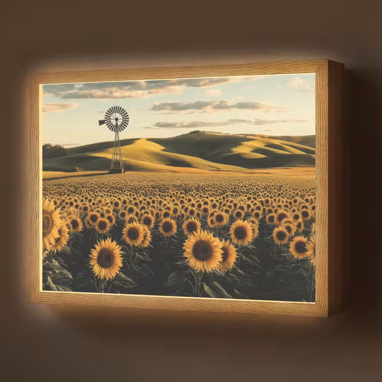 Zonnebloem - Veld - Windmolen Light Box met batterij (Wandlamp) middel -z3d_website