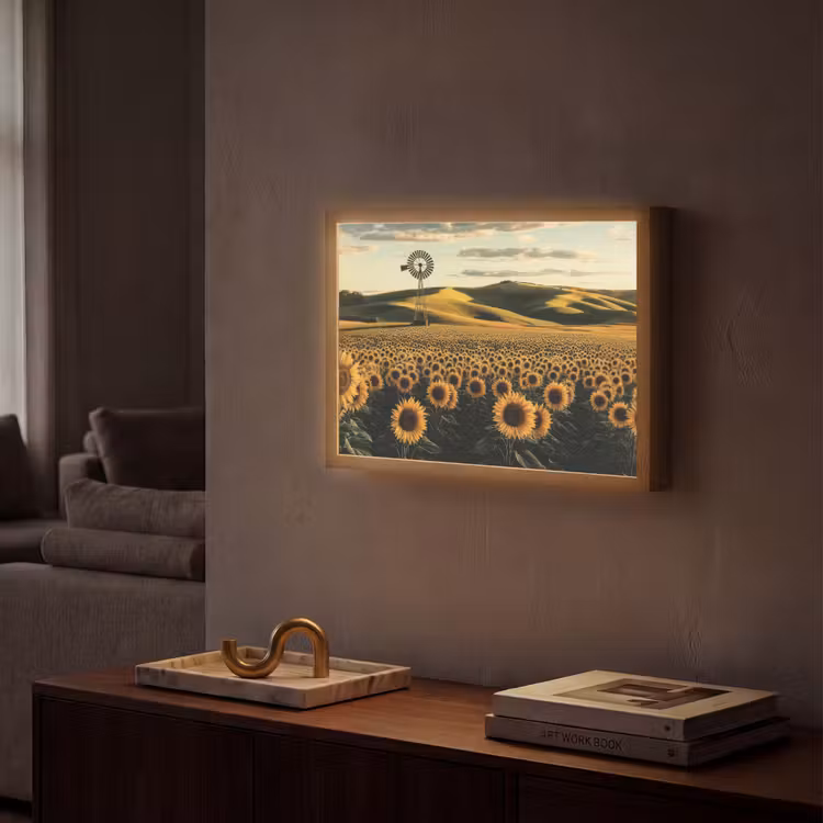 Zonnebloem - Veld - Windmolen Light Box met batterij (Wandlamp) middel -sfeer1