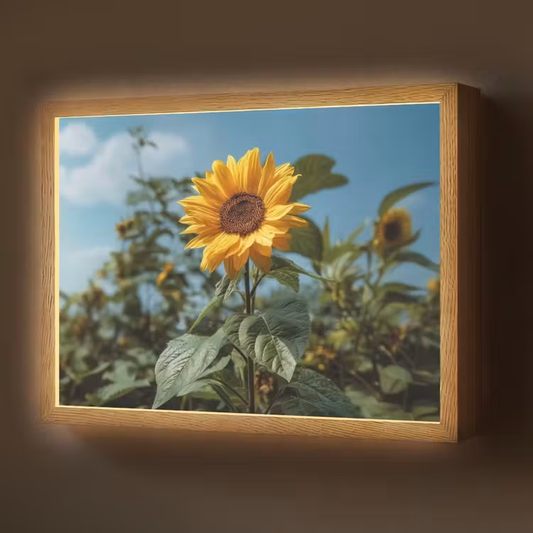 Zonnebloemen - Helderblauwer lucht - Gras Light Box met batterij (Wandlamp) middel -z3d_website