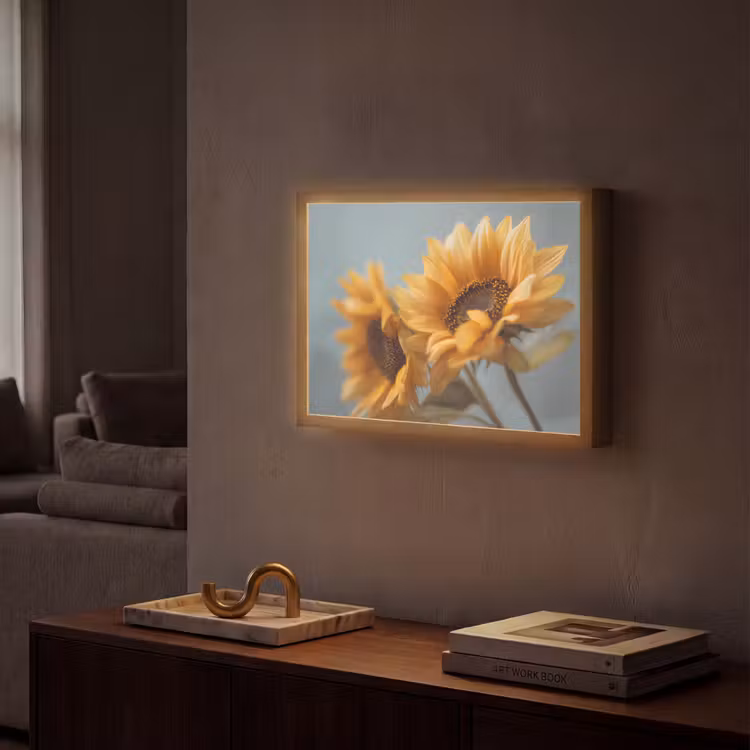 Zonnebloemen - Geel - Wazig Light Box met batterij (Wandlamp) middel -sfeer1