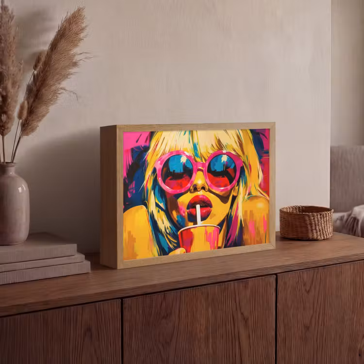 Zonnebril - Roze - Vrouw - Rietje Light Box met batterij (Wandlamp) middel -sfeer2