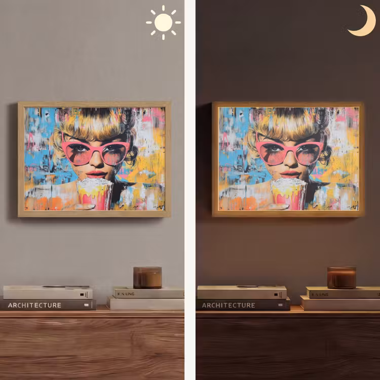 Zonnebril - Vrouw - Kleurrijk - Verfspetters Light Box met batterij (Wandlamp) middel -sfeer3