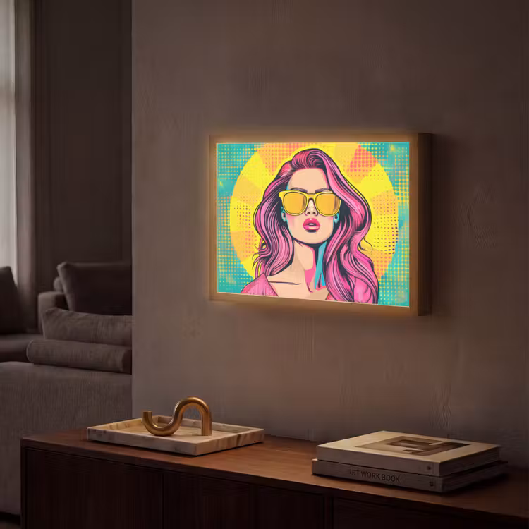Zonnebril - Vrouw - Zonnig - Geel Light Box met batterij (Wandlamp) middel -sfeer1
