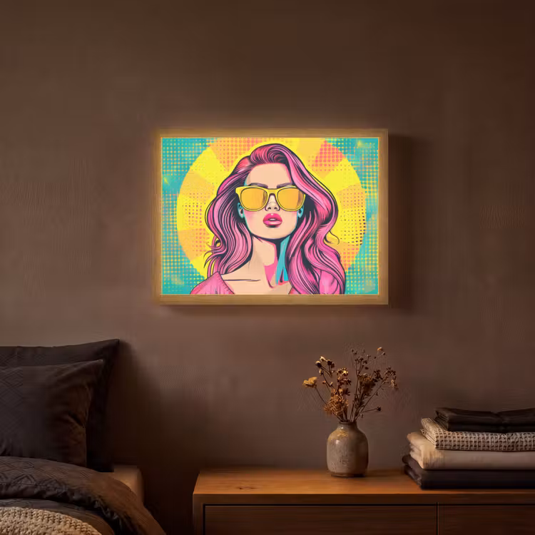 Zonnebril - Vrouw - Zonnig - Geel Light Box met batterij (Wandlamp) middel -sfeer4
