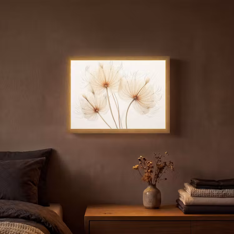 Zonlicht - Paardenbloemen - Natuur - Botanisch Light Box met batterij (Wandlamp) middel -sfeer4