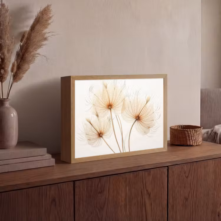 Zonlicht - Paardenbloemen - Natuur - Botanisch Light Box met batterij (Wandlamp) middel -sfeer2