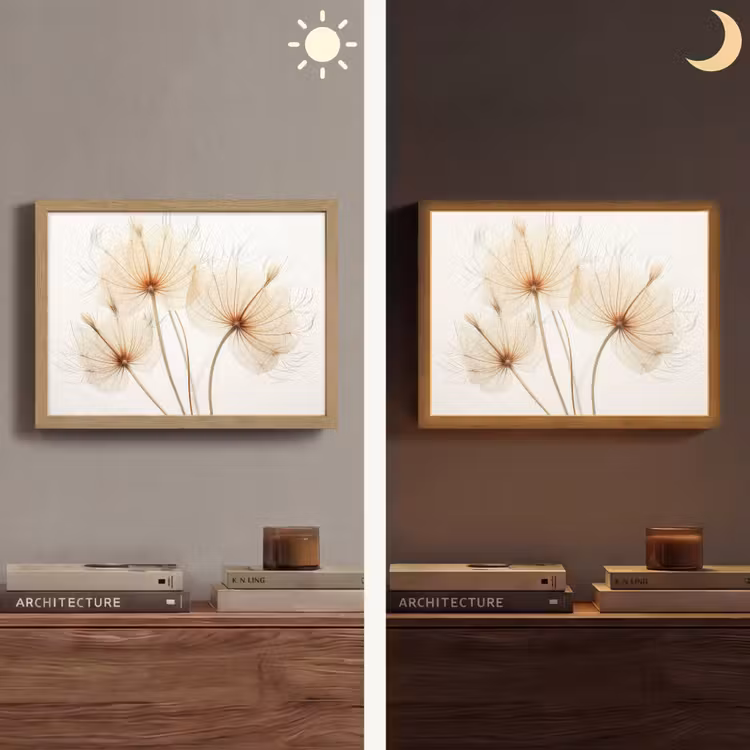 Zonlicht - Paardenbloemen - Natuur - Botanisch Light Box met batterij (Wandlamp) middel -sfeer3
