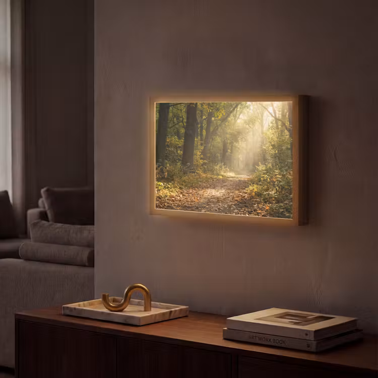 Zonlicht - Bospad - Bomen Light Box met batterij (Wandlamp) middel -sfeer1