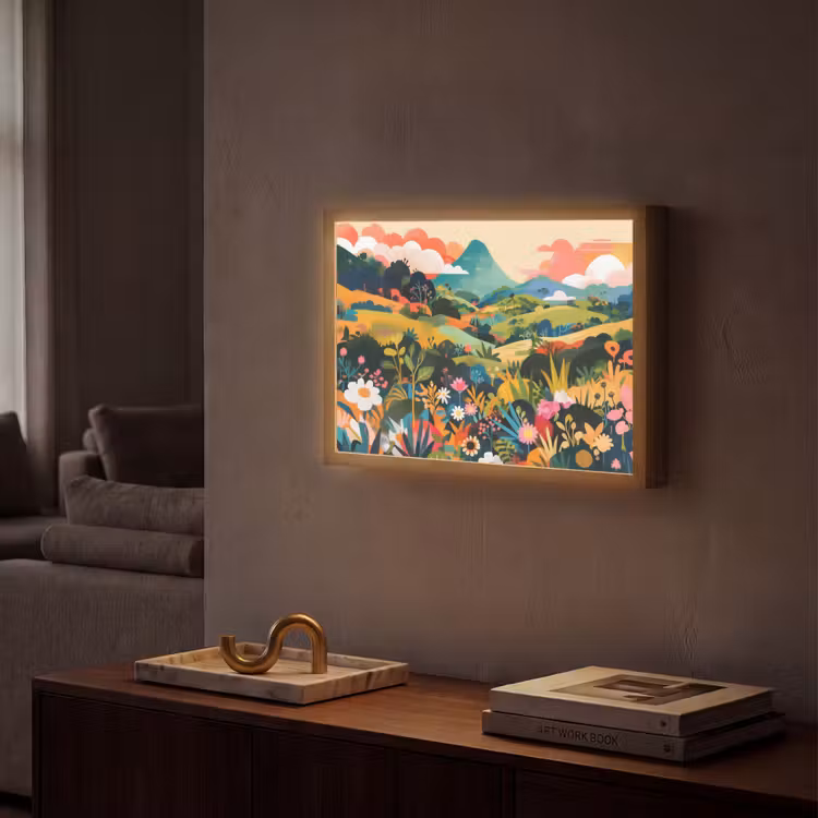 Zonlicht - Heuvels - Wolkenlucht Light Box met batterij (Wandlamp) middel -sfeer1