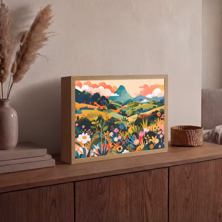 Zonlicht - Heuvels - Wolkenlucht Light Box met batterij (Wandlamp) middel -sfeer2