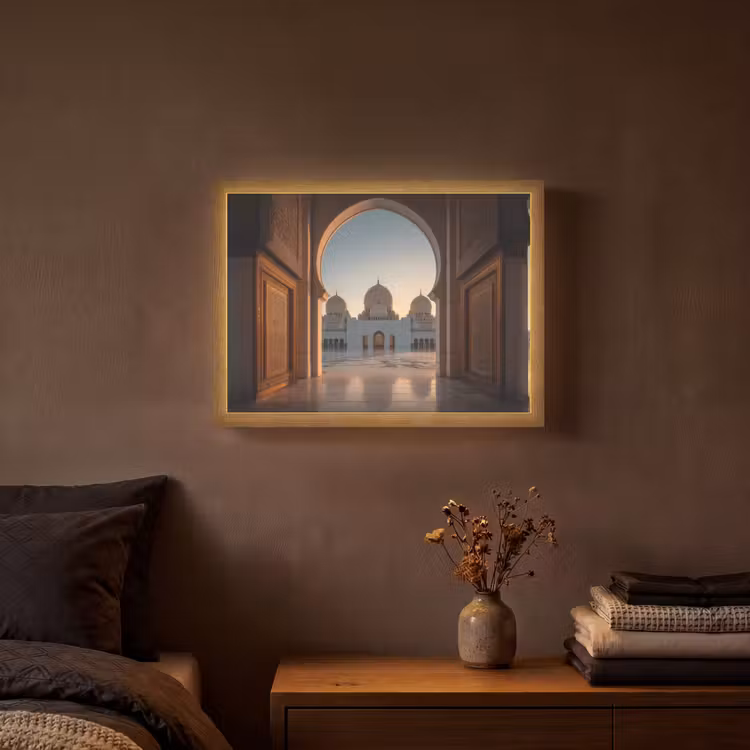 Zonsopkomst - Witte koepels - Plein - Moskee Light Box met batterij (Wandlamp) middel -sfeer4