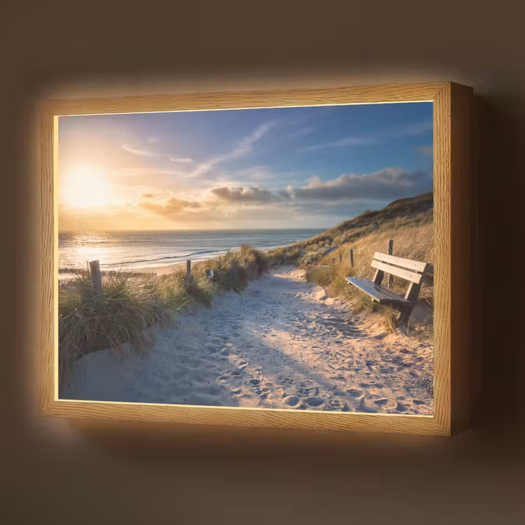 Zonsondergang - Strand - Duin - Gras - Bank Light Box met batterij (Wandlamp) middel -z3d_website